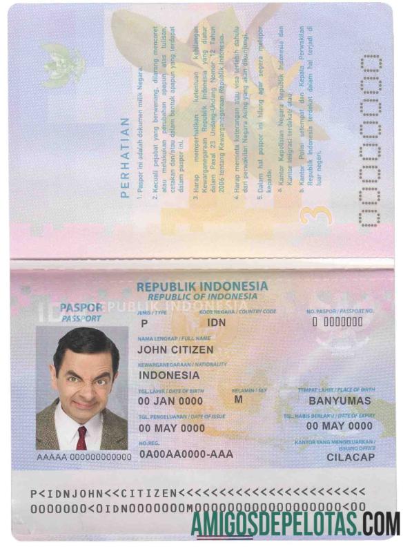 Passaporte da Indonésia exemplo real